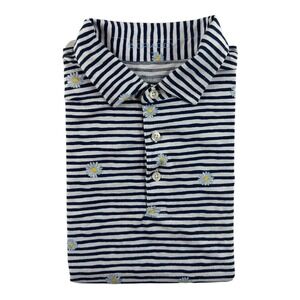 B Draddy Mens Small Blue White Striped Floral Daisy Print Polo Shirt